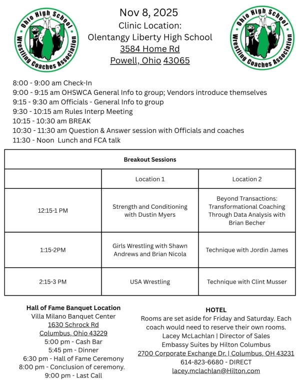 Photo for 2025 OHSWCA Coaches Clinic and Hall of Fame Banquet